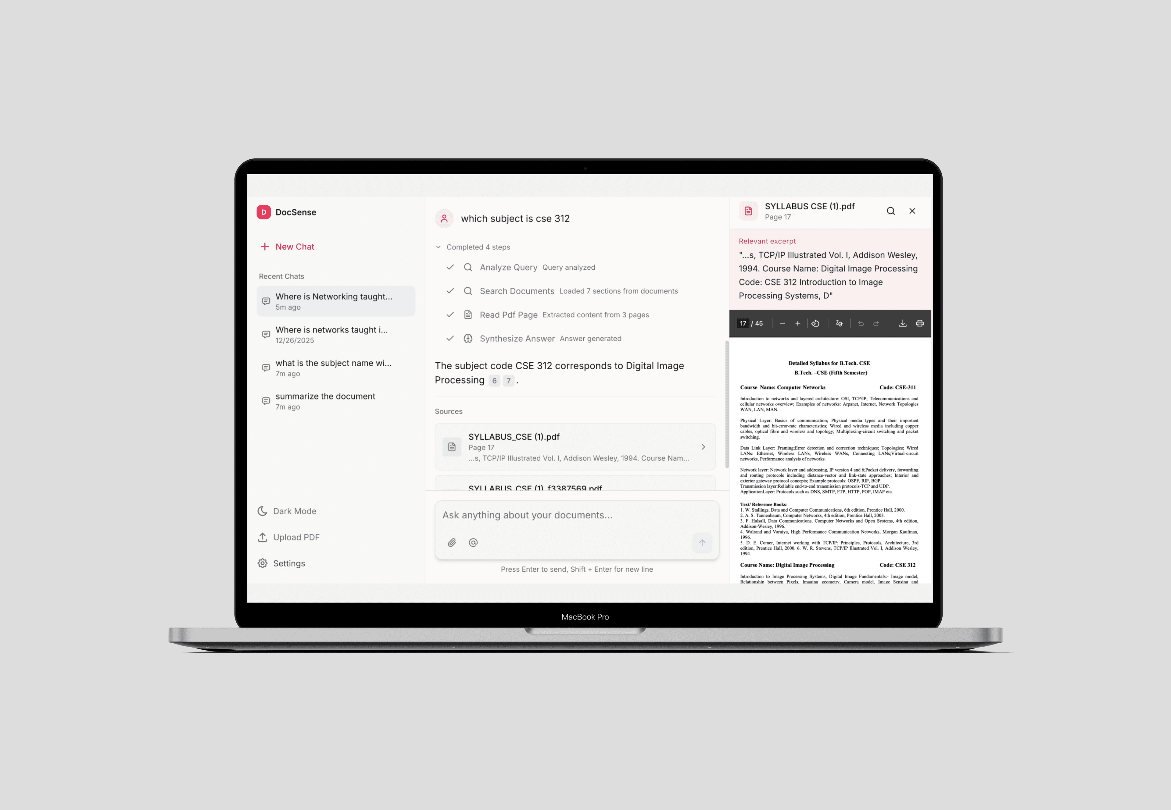 Chat interface with streaming responses and citations