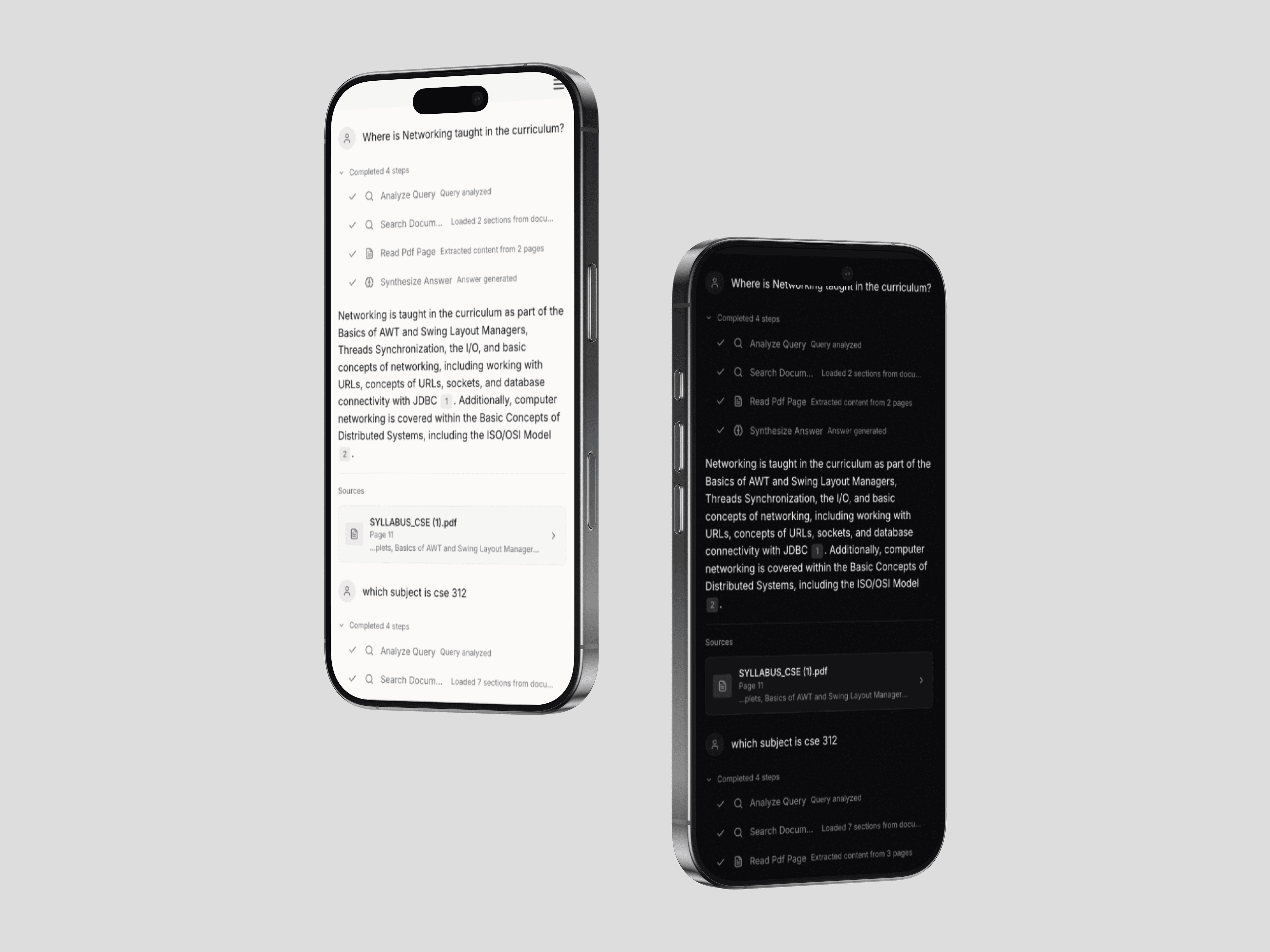 Dark mode chat interface with reasoning steps