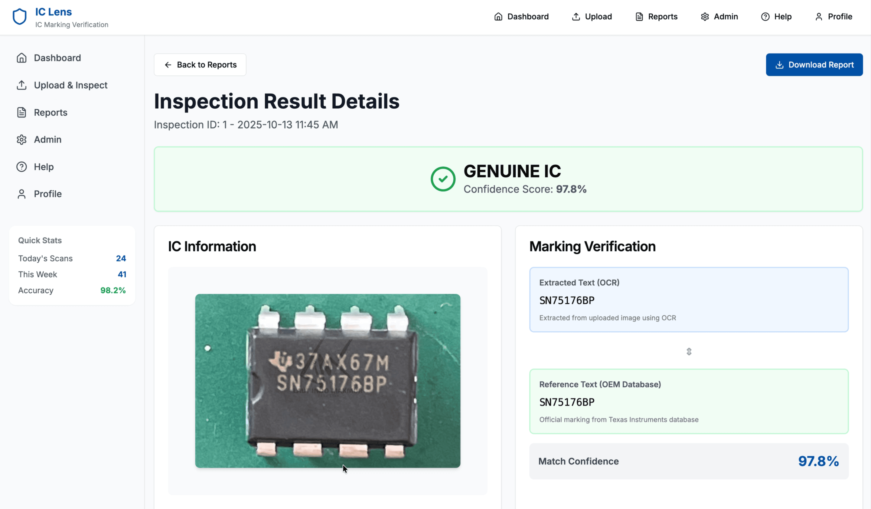 AOI Dashboard with statistics and charts